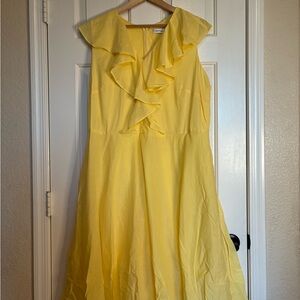 Calvin Klein Sunny Yellow Midi Dress with Ruffle Accents